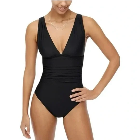 J. Crew Factory Swimsuit Women’s XL One-Piece V-Neck Ruched Classic Preppy - Picture 1 of 11
